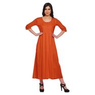 Moomaya Kurti Hint Düz Uzun Koyu Turuncu Kadın Elbise