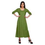 Moomaya Kurti Hint Düz Uzun Zeytin Yeşili Kadın Elbise
