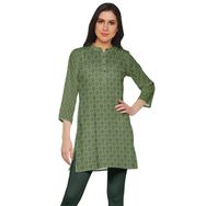Moomaya Kurti Yan Yırtmaçlı Baskılı Yosun Yeşili Kurta Kadın Tunik