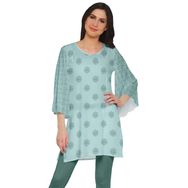 Moomaya Poly Krep Kurtis Baskılı Kimono Kollu Açık Camgöbeği Kadın Elbise