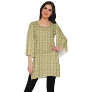 Moomaya Poly Krep Kurtis Baskılı Kimono Kollu Açık Sarı Kadın Elbise
