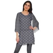 Moomaya Poly Krep Kurtis Baskılı Kimono Kollu Barut Gri 3 Kadın Elbise