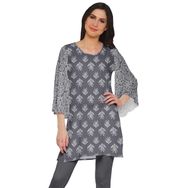 Moomaya Poly Krep Kurtis Baskılı Kimono Kollu Barut Grisi 2 Kadın Elbise