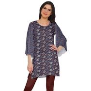 Moomaya Poly Krep Kurtis Baskılı Kimono Kollu Hint Bordo Kadın Elbise
