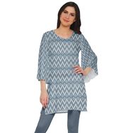 Moomaya Poly Krep Kurtis Baskılı Kimono Kollu Hint Gök Mavisi Kadın Elbise