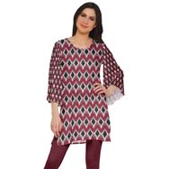 Moomaya Poly Krep Kurtis Baskılı Kimono Kollu Hint Kırmızı Kadın Elbise