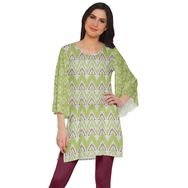 Moomaya Poly Krep Kurtis Baskılı Kimono Kollu Hint Lime 2 Kadın Elbise