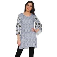 Moomaya Poly Krep Kurtis Baskılı Kimono Kollu Hint Mavi İnci Kadın Elbise