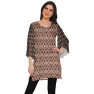 Moomaya Poly Krep Kurtis Baskılı Kimono Kollu Hint Pas Kahverengi 2 Kadın Elbise