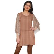 Moomaya Poly Krep Kurtis Baskılı Kimono Kollu Hint Pas Kahverengi 4 Kadın Elbise