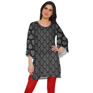 Moomaya Poly Krep Kurtis Baskılı Kimono Kollu Hint Siyah 2 Kadın Elbise