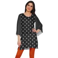Moomaya Poly Krep Kurtis Baskılı Kimono Kollu Hint Siyah Kadın Elbise