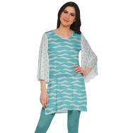 Moomaya Poly Krep Kurtis Baskılı Kimono Kollu Hint Turkuaz Mavi 2 Kadın Elbise