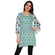 Moomaya Poly Krep Kurtis Baskılı Kimono Kollu Hint Turkuaz Mavi Kadın Elbise