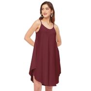 Moomaya Rayon Boho Omuz Askılı Yuvarlak Yaka Asimetrik Macenta Kadın Elbise