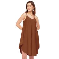 Moomaya Rayon Boho Omuz Askılı Yuvarlak Yaka Asimetrik Rust Kadın Elbise
