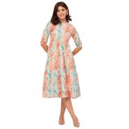 Moomaya Rayon Raglan Kollu Baskılı Katmanlı Yeşil Kırmızı Kadın Elbise