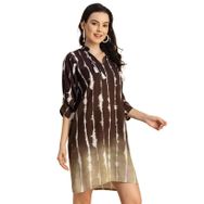 Moomaya Rayon Reglan Kollar Bant Yaka Baskılı Yeşil Olive Green Kadın Elbise