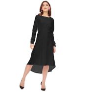 Moomaya Rayon Solid Dar Kesim Yuvarlak Yaka Uzun Kollu Siyah Kadın Elbise