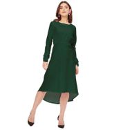 Moomaya Rayon Solid Dar Kesim Yuvarlak Yaka Uzun Kollu Yeşil Kadın Elbise