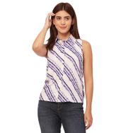 Moomaya Rayon Trendy Baskılı Beyaz Mor Kadın Gömlek