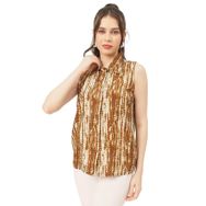 Moomaya Rayon Trendy Baskılı Kahverengi Kadın Gömlek