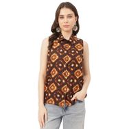 Moomaya Rayon Trendy Baskılı Kahverengi Siyah Kadın Gömlek