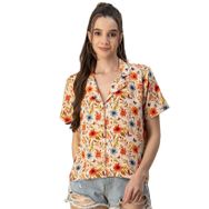 Moomaya Rayon Trendy Çentik Yaka Baskılı Turuncu Kadın Gömlek