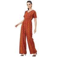 Moomaya Rayon Trendy Tam Bacak Baskılı Pas Kahverengi Kadın Tulum