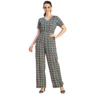 Moomaya Rayon Trendy Tam Bacak Baskılı Sümüklü Yeşil Kadın Tulum