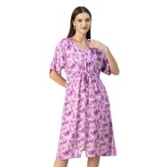 Moomaya Rayon V Yaka Trendy Baskılı Lavanta Kadın Elbise