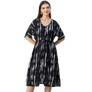 Moomaya Rayon V Yaka Trendy Baskılı Siyah Kadın Elbise