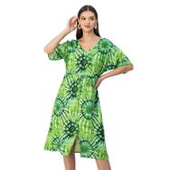 Moomaya Rayon V Yaka Trendy Baskılı Yeşil Kadın Elbise