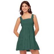 Moomaya Solid Trendy Omuz Askılı Kare Yaka Pamuk Teal Kadın Elbise