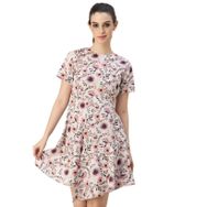 Moomaya Trendy Asimetrik Baskılı Beyaz Günlük Kadın Elbise