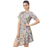 Moomaya Trendy Asimetrik Baskılı Tozlu Mavi Günlük Kadın Elbise