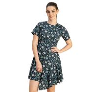 Moomaya Trendy Asimetrik Baskılı Yeşil Günlük Kadın Elbise