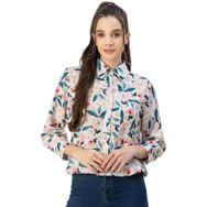 Moomaya Trendy Yayılmış Yaka Pamuklu Baskılı Beyaz Kadın Gömlek