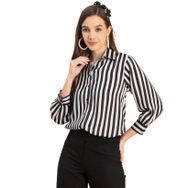 Moomaya Trendy Yayılmış Yaka Pamuklu Baskılı Siyah Beyaz Kadın Gömlek