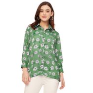 Moomaya Trendy Yayılmış Yaka Pamuklu Baskılı Yeşil Kadın Gömlek