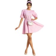 Moomaya Trendy Yuvarlak Yaka Pamuklu Baskılı Patenci Pembe Light Pink Kadın Elbise