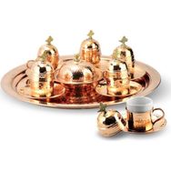 Morya İçi Kalay Kaplı Dövme Kırmızı Bakır Kahve Takımı