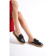 Mubiano 23084-S Siyah Deri Kadın Espadril Sandalet