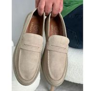 Muggo Denzel Bej Süet Garantili Günlük Klasik Hakiki Deri Casual Rahat Ortopedik Erkek Bağcıksız Ayakkabı