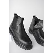 Muggo Minjae Siyah Hakiki Deri Fermuarlı İçi Kürklü Eva Taban Kışlık Erkek Bot