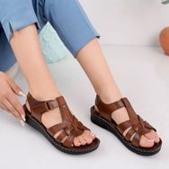 Muggo Soft Kahverengi Garantili Günlük Ortopedik Kaymaz Taban Comfort Rahat Kadın Sandalet
