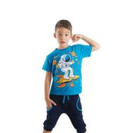 Mushi Astronot Mavi Erkek Çocuk T-shirt Kapri Şort Takım