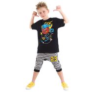 Mushi Basket Topu Siyah Erkek Çocuk T-shirt Kapri Şort Takım