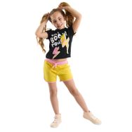 Mushi Boom Siyah Sarı Kız Çocuk T-shirt Kapri Şort Takım
