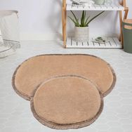 My Evilla Modern Dekoratif Jel Kaymaz Taban Peluş Bej Saçaklı Oval 50x80 Paspas Takımı